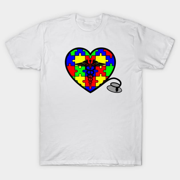 Autism Awareness Nurse Heart Stethoscope T-Shirt by LaurenElin